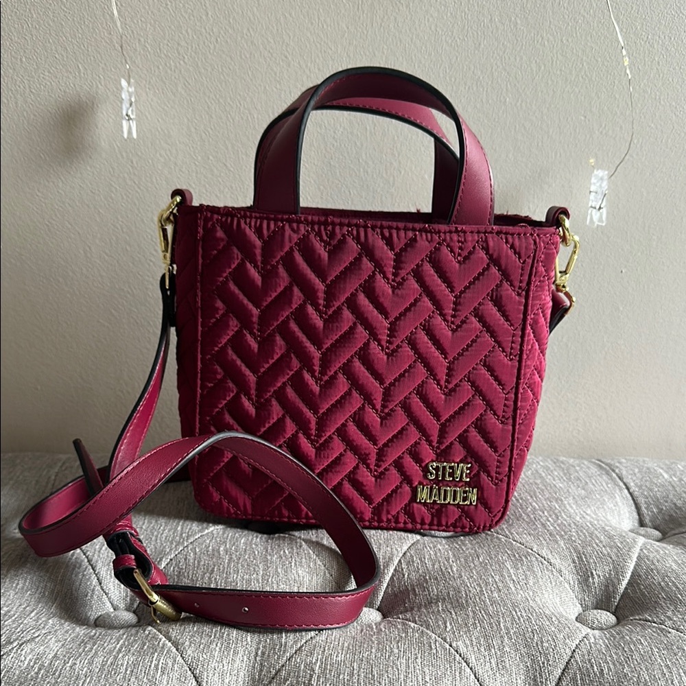 Steve Madden Red Quilted Crossbody Bag with Chevron Pattern